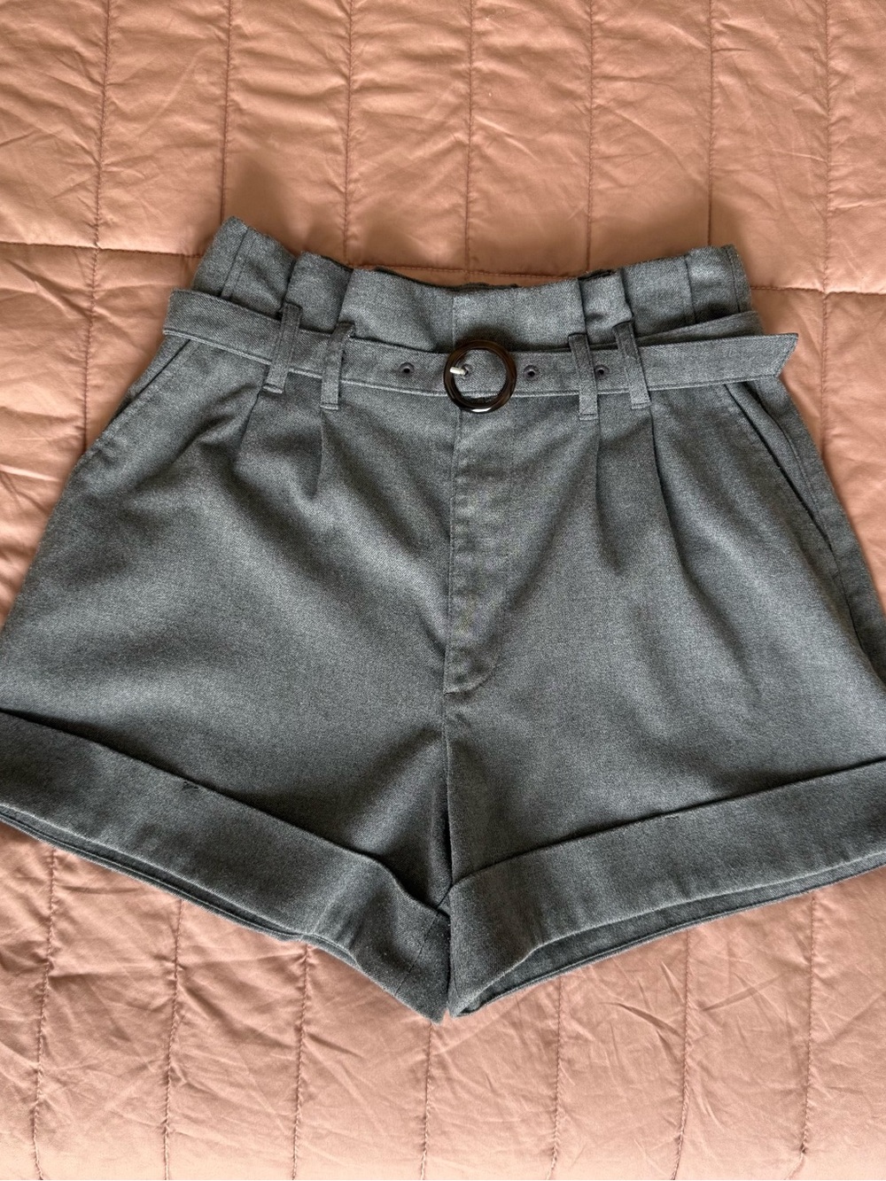 Abercrombie & Fitch Gray High-Waist Paperbag Belted Shorts